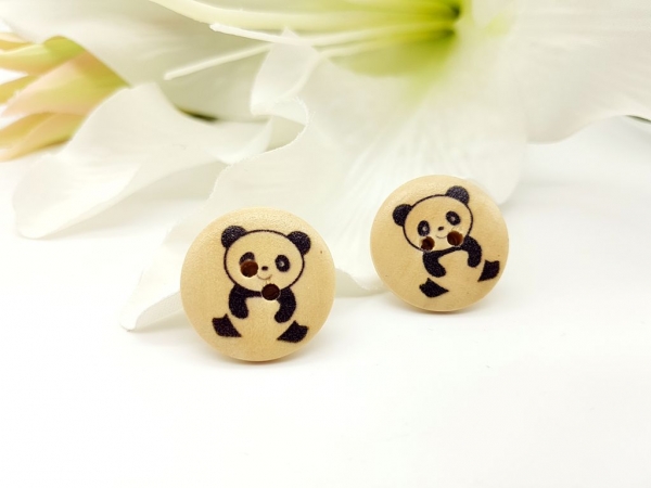 Panda Knopf Ohrstecker Holz Button